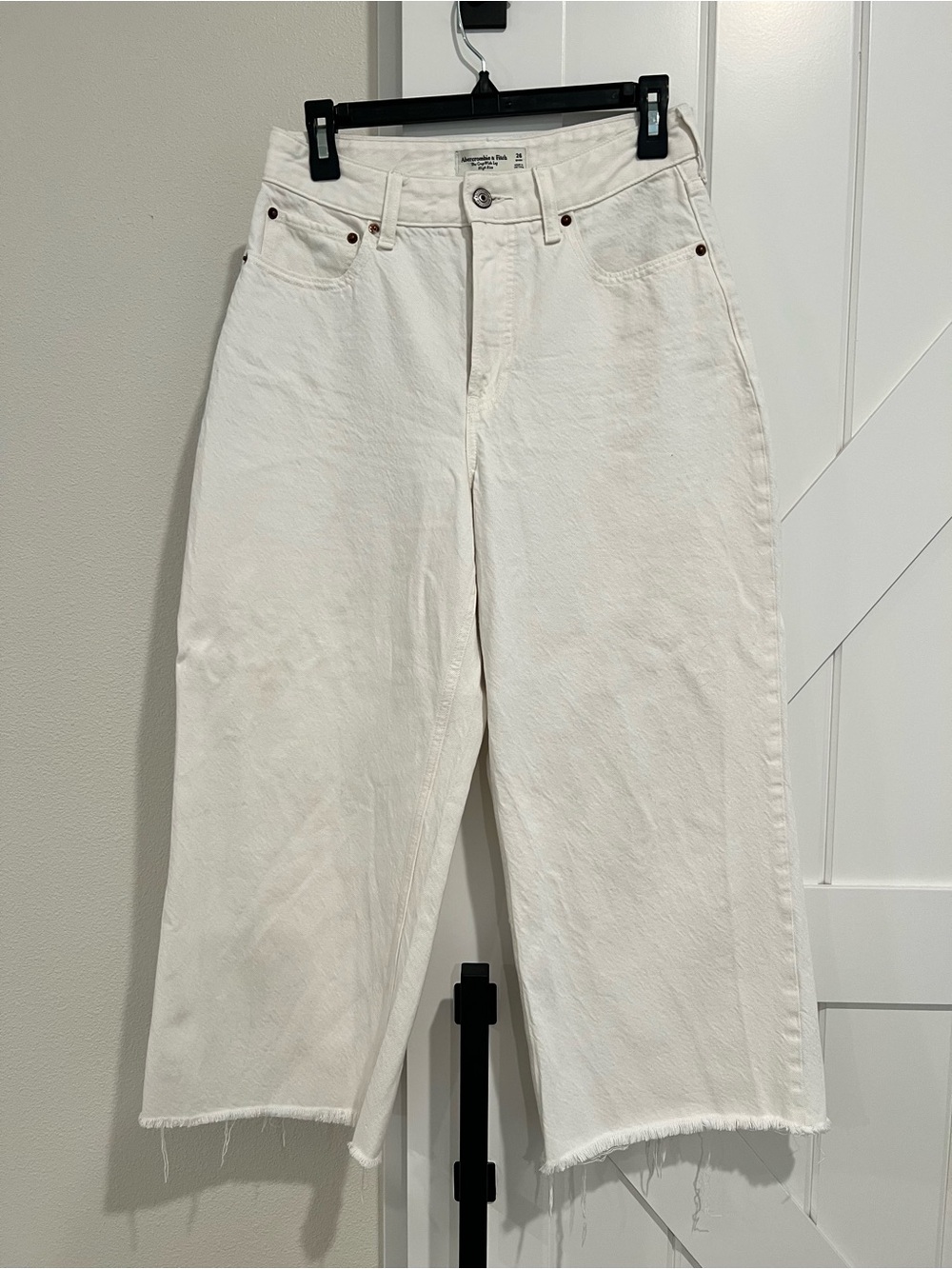 Abercrombie and Fitch Curve Love Cropped Wide-Leg White Denim Jeans